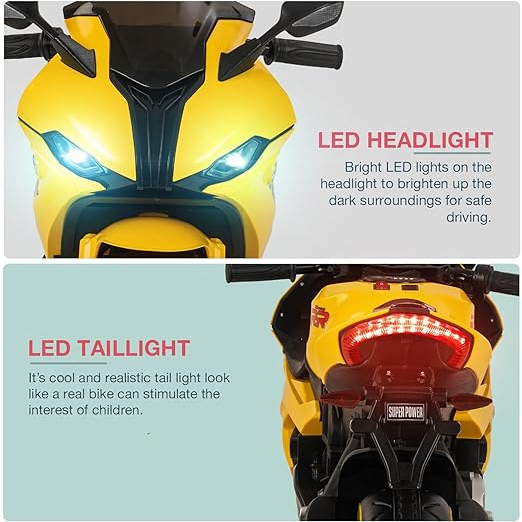 12V Kids Battery Operated Ride On Bike S1000RR with Hand Accelerator and Foot Brake (Yellow)