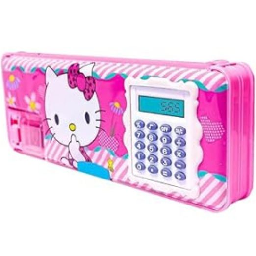 Hello Kitty Magnetic Pencil Box With Calculator & Dual Sharpener For Kids