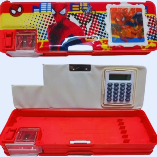 Red Spiderman Pencil Box Calculator & Dual Sharpener