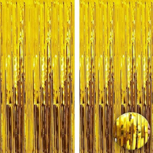 Foil Fringe Curtain (Golden) Combo of 2pac