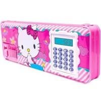 Hello Kitty Magnetic Pencil Box With Calculator & Dual Sharpener For Kids